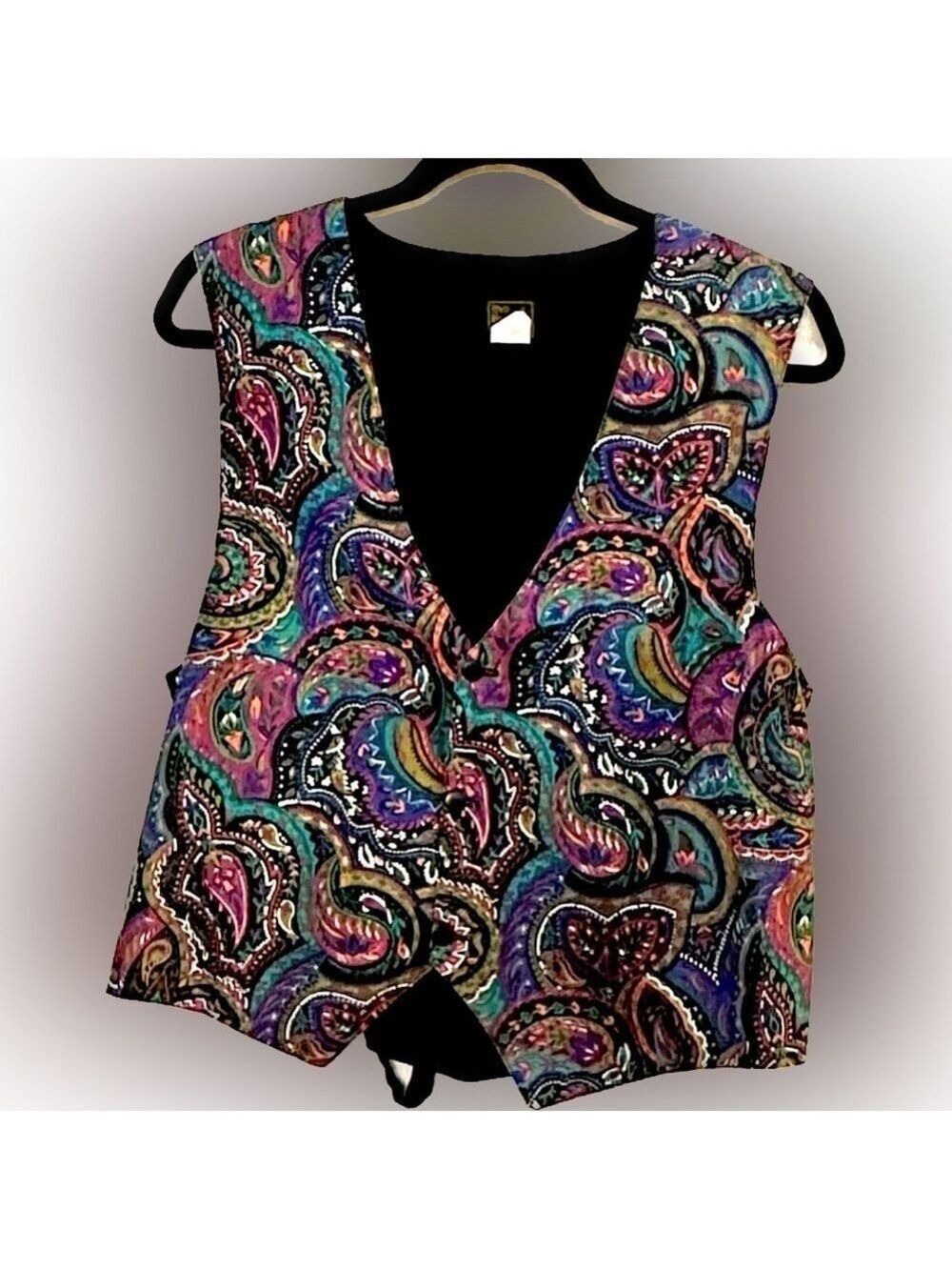 Vintage - Well Bred Boxer Boho Vest. Purple, black, green paisley print Medium